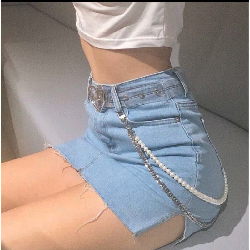 เข็มขัดสายพาสติกใส หัวเข็มขัดทรงหัวใจพร้อมสายสร้อยห้อยแนวเท่ห์ น่ารักใสๆ สไตลสาสเกาหลี พร้อมส่งจากไทย