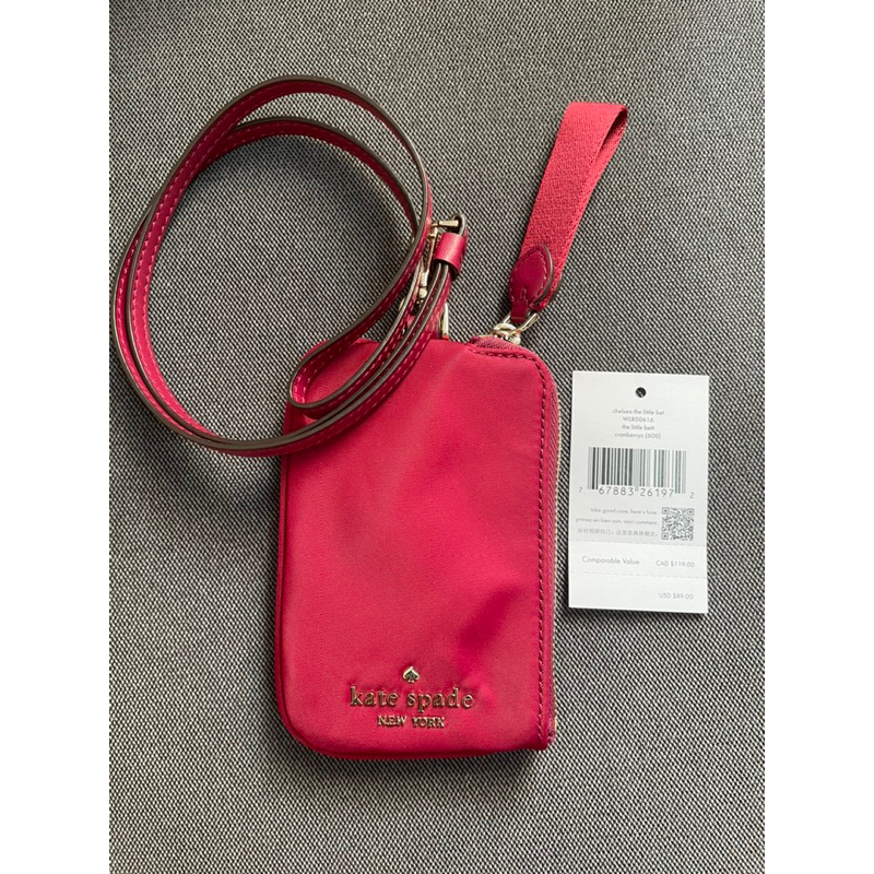 กระเป๋าใส่บัตรคล้องคอ lanyard Kate Spade ของแท้💯% สีแดง นำโชค มีป้าย มีการ์ด