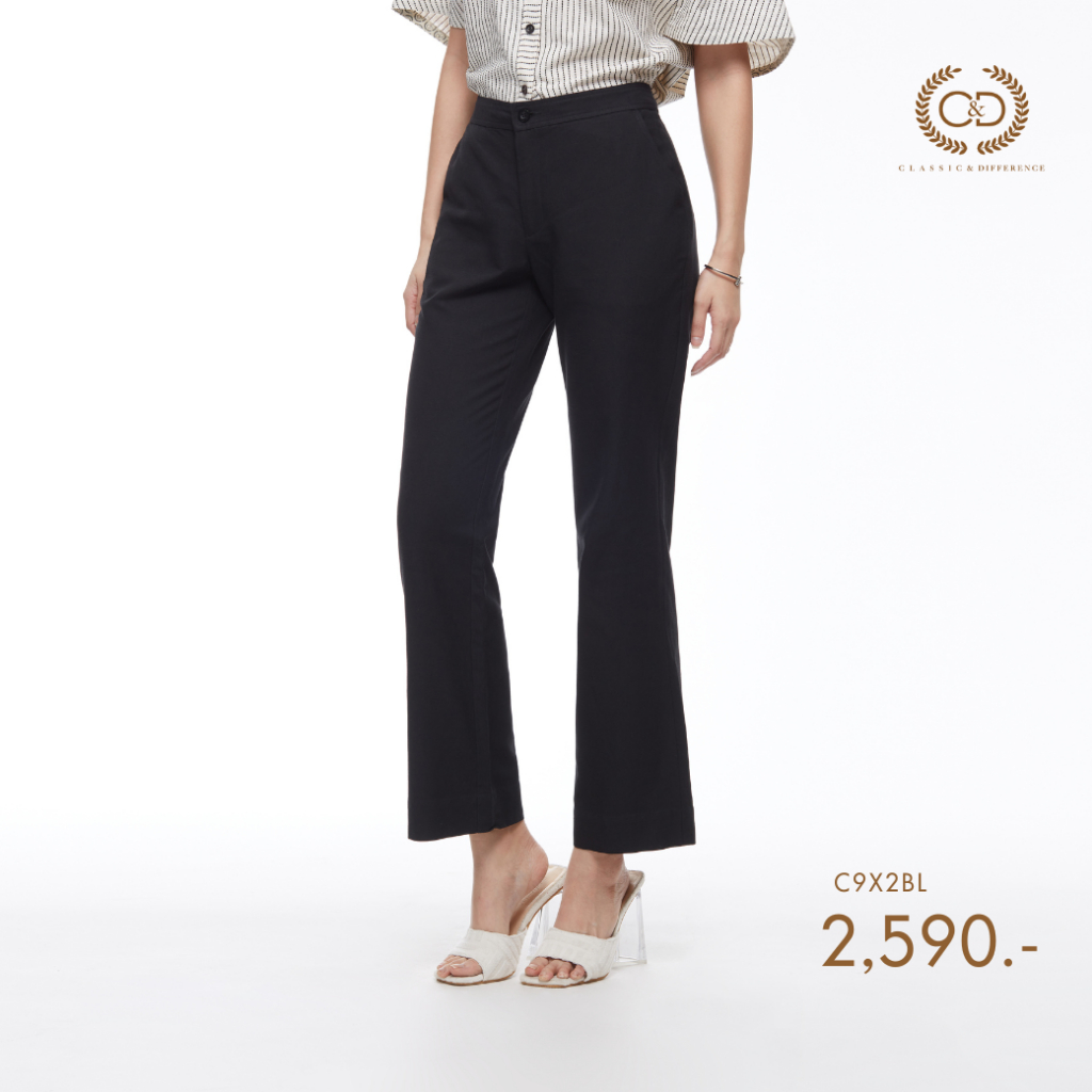 C&D Linen Pants ทรง Basic Pants ขายาว ทรงกระบอก เนื้อผ้าลินินพรีเมี่ยม สีดำ(C9X2BL)