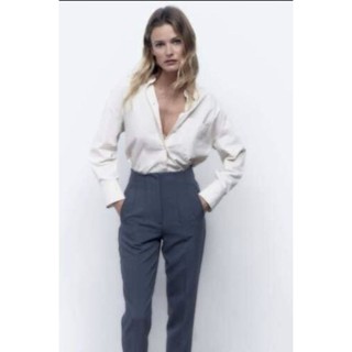 Zara High Waist Trousers  สีBlue grey  ทรงสลิม รุ่นฮิต ของแท้มือ1 ป้ายห้อยชนช้อป