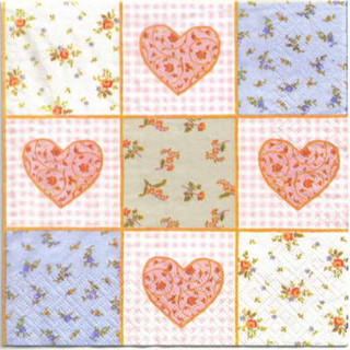 Pladao Napkin ภาพ Valentine หัวใจ กับดอกไม้ Heart Patchwork กระดาษ แนพกิ้น สำหรับงานศิลปะ เดคูพาจ decoupage ขนาด L 33x33