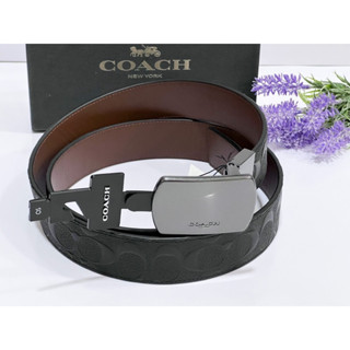 พร้อมส่ง แท้ 💯% COACH PLAQUE BUCKLE CUT-TO-SIZE REVERSIBLE BELT, 38MM เข็มขัดชาย