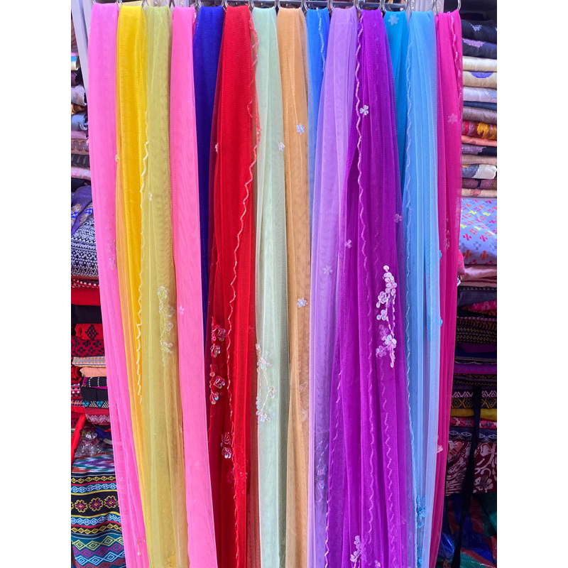 สไบมอญ สไบคล้องคอ งานปักลูกปัด ปักมือทั้งผืน สวยละเอียดผ้านุ่ม