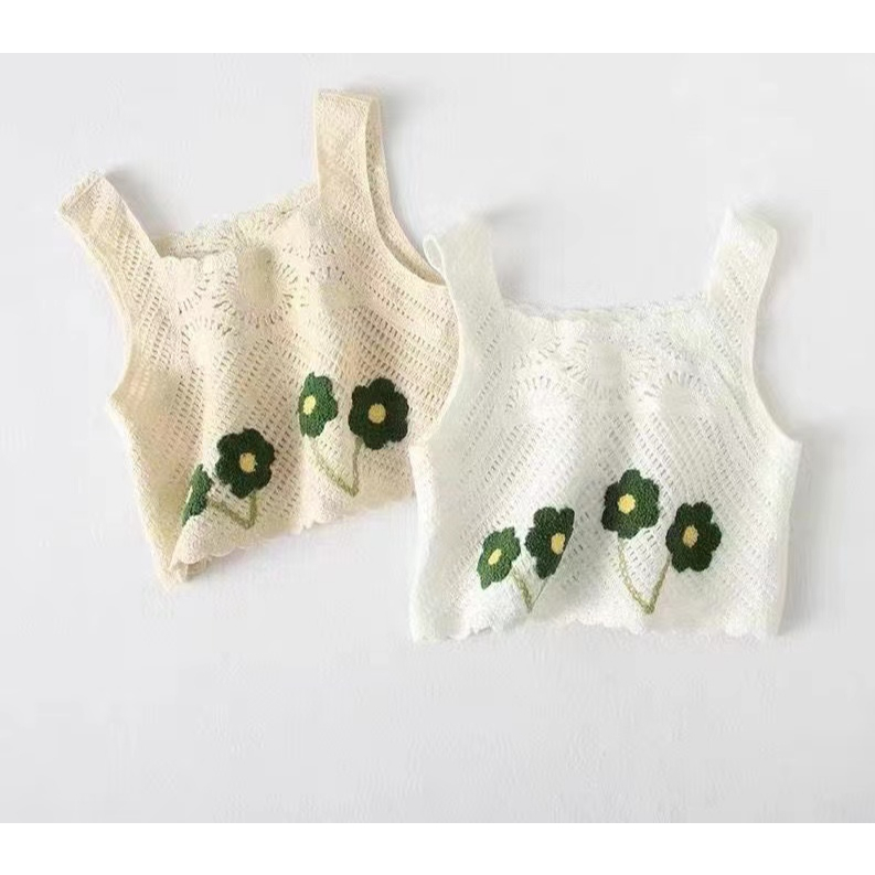 065#เสื้อกล้ามถักไหมพรม ดีลายดอกไม้ น่ารักใส่ ธรรมดามาก 2 สี - รูปที่ 4