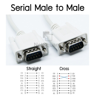 Serial RS232 Male to Male Cable 9-Pin DB9 1.5m สาย COM ชนิด Straight-Through และ Crossover