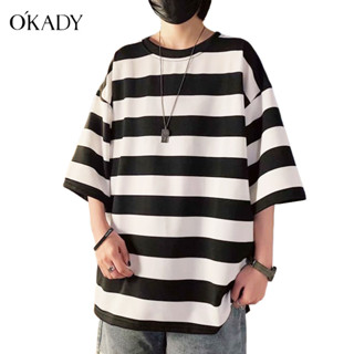 OKADY เสื้อยืดผู้ชาย ลายทางสไตล์ลำลอง ใครเห็นก็ต้องหลง เพราะเขาดูดีจริงๆ นะเนี่ย ผ้านิ่มใส่สบายสุดๆ ใส่ไปไหนก็ม