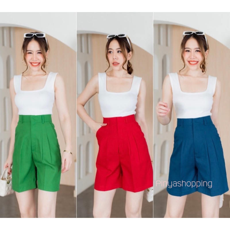กางเกงขาสั้นผ้าลินินเอวสูงตะขอหน้าทรงขา2ส่วนไม่พลาดจร้านรุ่นนี้S-3XL🆕