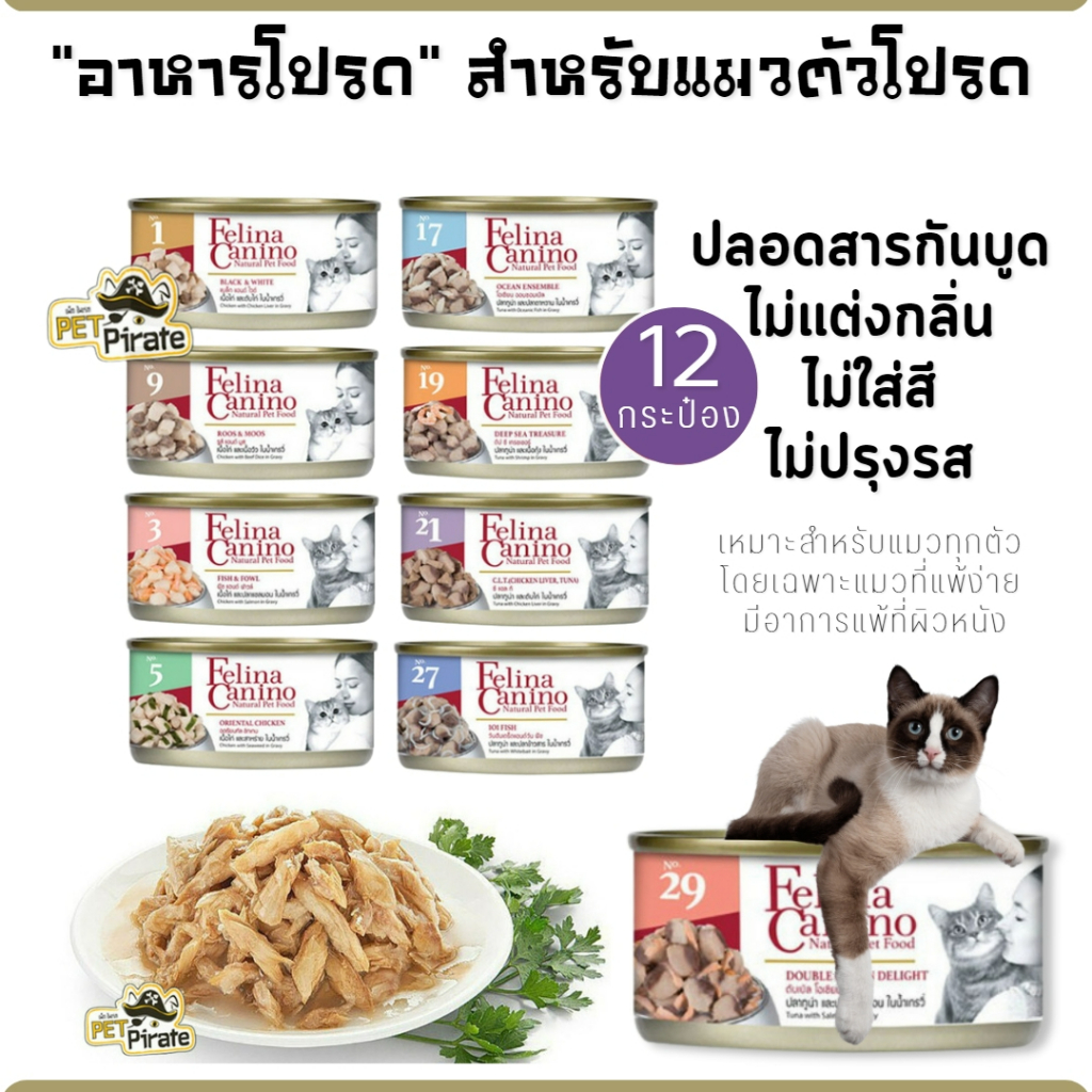 Felina Canino อาหารเปียกแมว อาหารแมว เนื้อล้วนๆ เนื้อก้อนใหญ่ไม่ใช่เศษ ไม่มีเคมี ไม่มีวัตถุกันเสีย [70 g x 12 กระป๋อง]