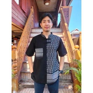 ผ้าไทยสีเหลืองเสื้อสีเหลืองผ้าฝ้ายพื้นเมืองผู้ชายลายขอพระราช…