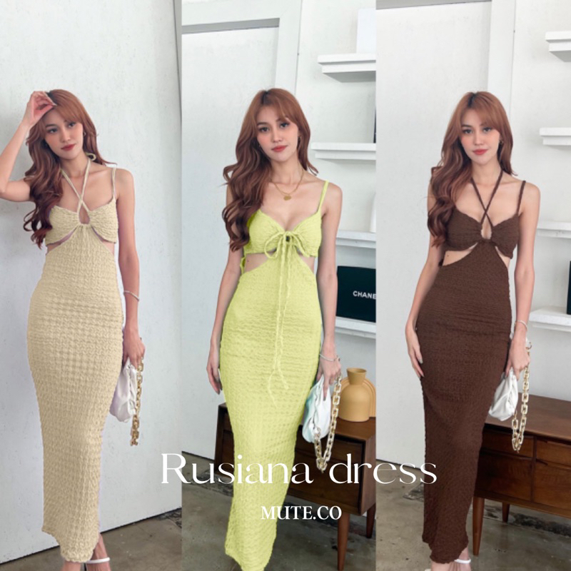 Mute - Rusiana dress เดรสสายเดี่ยว ไปทะเลผ้ามีเท็กเจอร์ เดรสยาวสายเดี่ยว เซ็กซี่ ชุดไปทะเล