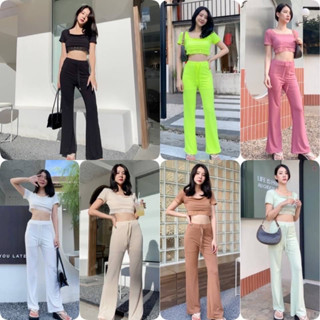 เซ็ต2ชิ้นเสื้อปลายเเต่งลูกไม้+กางเกง