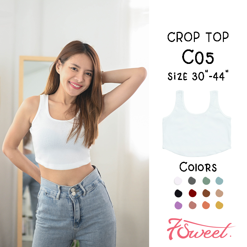[C05]⭐เสื้อครอป⭐️ แขนกุด ผ้าร่อง สีพื้น มินิมอล เสื้อกล้ามครอป crop