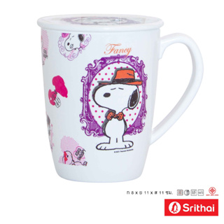 Srithai Melamine ชุดถ้วยหู+ฝา เมลามีน ลาย Snoopy fancy CL 352-3 ขนาด 3 นิ้ว