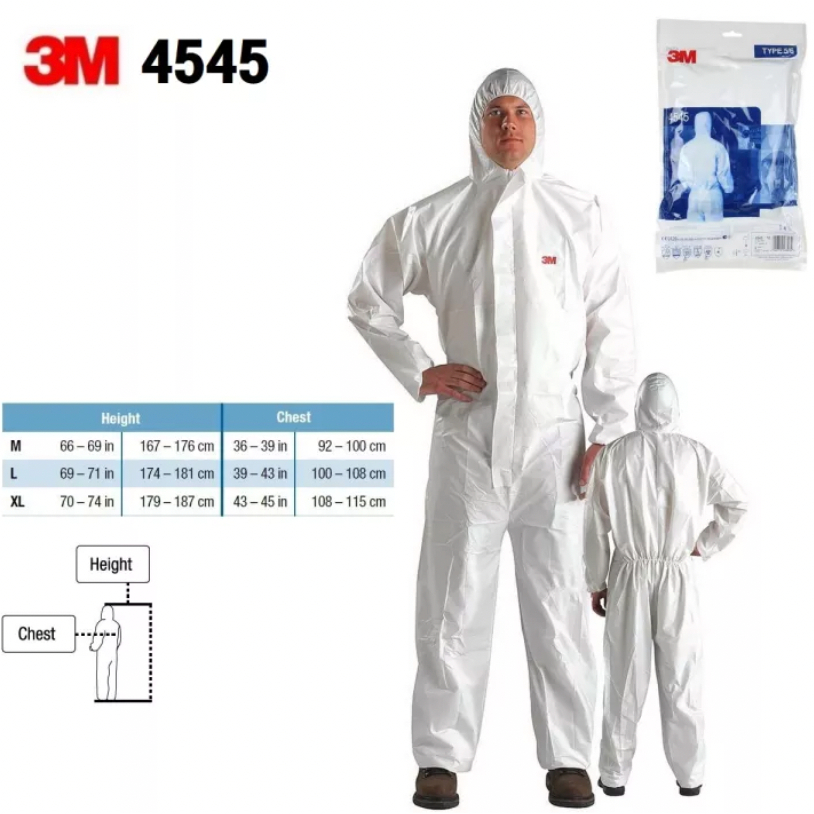 ชุด PPE 3M 4545 ชุดป้องกันสารเคมี ไซส์ M