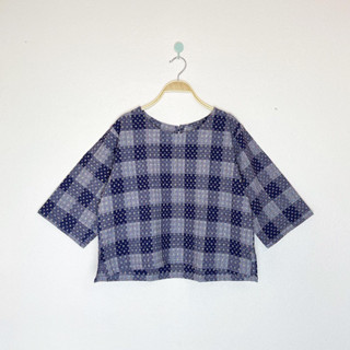 เสื้อคอกลมแขน4ส่วน ผ้าทอญี่ปุ่นลายตาราง