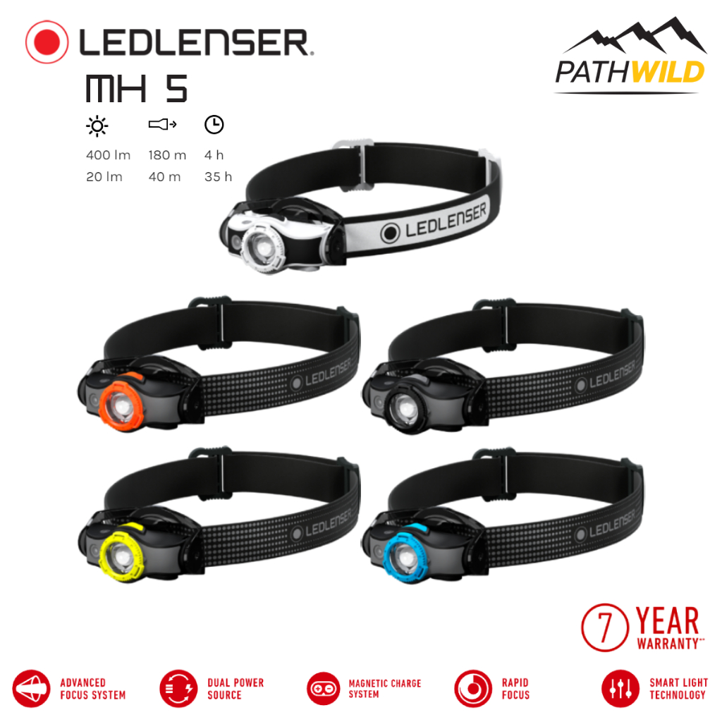 ไฟฉายคาดหัว LEDLENSER MH5 เบา เล็ก สว่างสูงสุด 400 LUMEN มีฟังก์ชั่นปรับโฟกัสซูมได้ ถอดเป็นไฟฉายเหน็บกระเป๋าได้