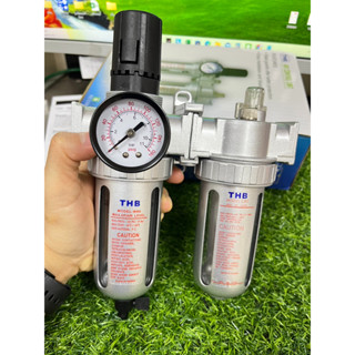 THB ชุดกรองลม F+R+L (FRL 80) (Filter+Regulator+lubricator) ดักน้ำ+ตั้งลม+จ่ายน้ำมัน ขนาด (1/4",3/8",1/2")Made in Taiwan