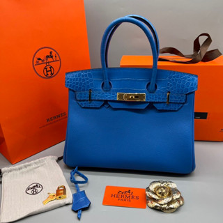 กระเป๋าถือ Birkin ฝาปั้มลายจระเข้ Size 30 cm