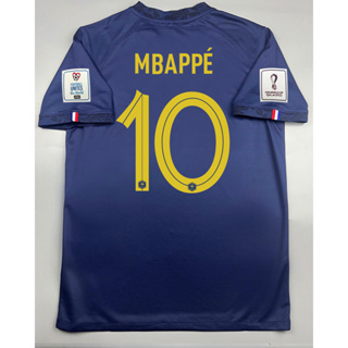 เสื้อบอล แฟนบอล ทีมชาติ ฝรั่งเศส เหย้า 2022-23 France Home พร้อมเบอร์ชื่อ 10 MBAPPE อาร์มฟุตบอลโลก World Cup 2022