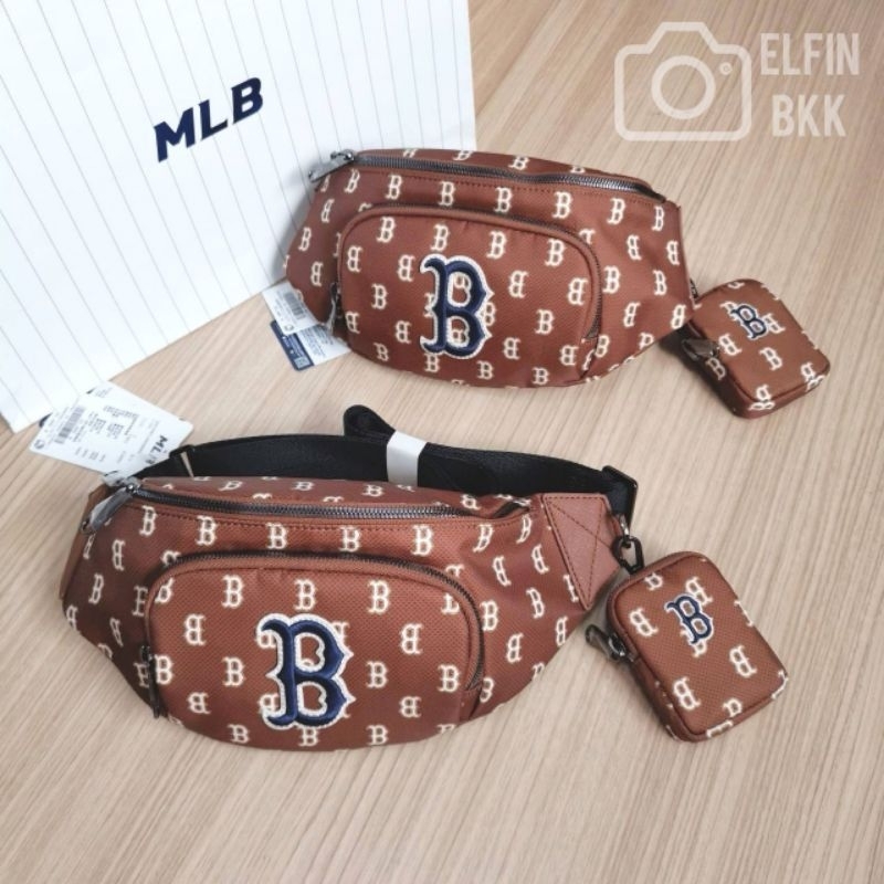 แท้ 💯 MLB Monogram Hip Sack Bag NY/ B Boston กระเป๋าคาดอก สีขาว/สีดำ/สีน้ำตาล