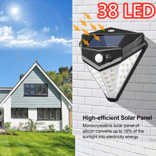 ไฟติดผนังโซล่าเซลล์พลังงานแสงอาทิตย์ เซ็นเซอร์ Solar light 38 LED 3 โหมด