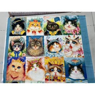 พรีออเดอร์ ผ้าบล็อกแมวเหมียว ทาสแมว ผ้าคอตต้อน cotton100% ขนาด85cmx110cm ได้น้องเหมียว12ช่อง บล็อคละ160บ.