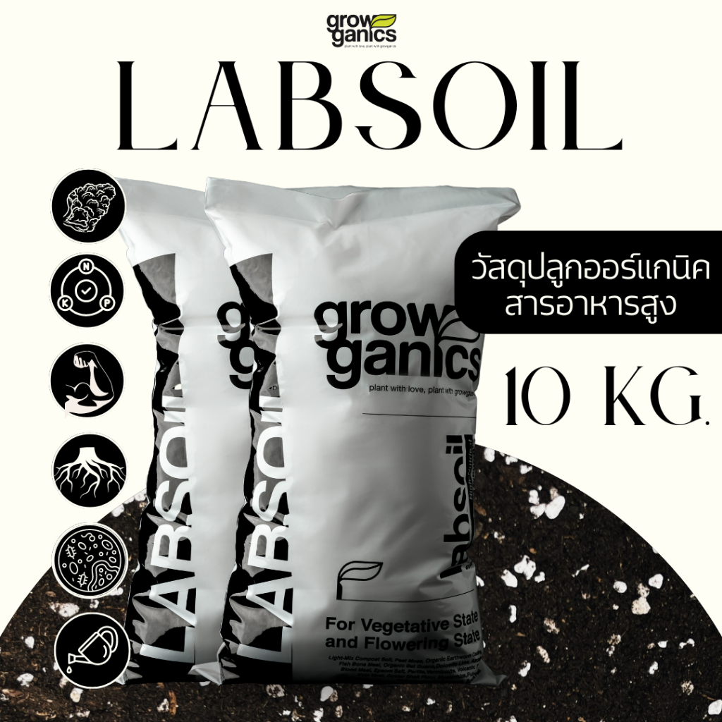 LABSOIL เล็บซอยล์ - ดินปลูกคุณภาพสูง ขนาด 20 ลิตร (10Kg.)(Growganics Super Soil) ธาตุอาหารสูง ใช้ได้