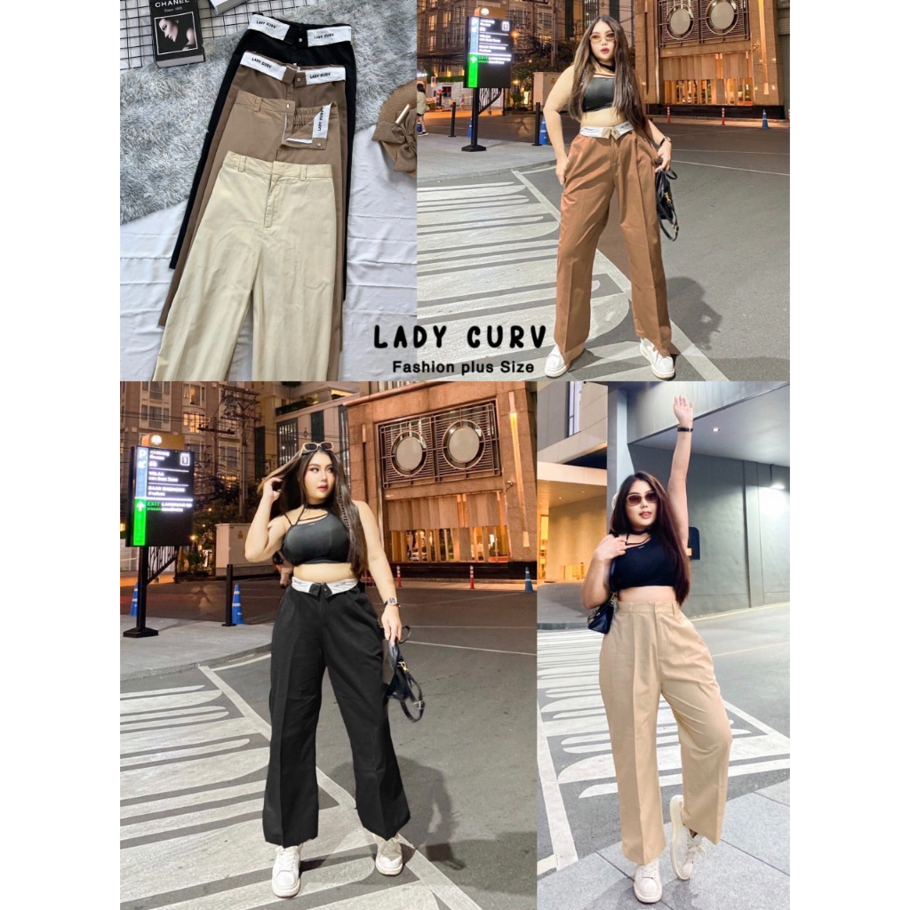 กางเกงขายาวไซส์ใหญ่ Y2K สุดฮิต สไตล์วินเทจ สไตล์ยับๆ  อยู่ทรง สาวเท่ สาวสตรีท จัดเลย เสื้อผ้าสาวอวบอ