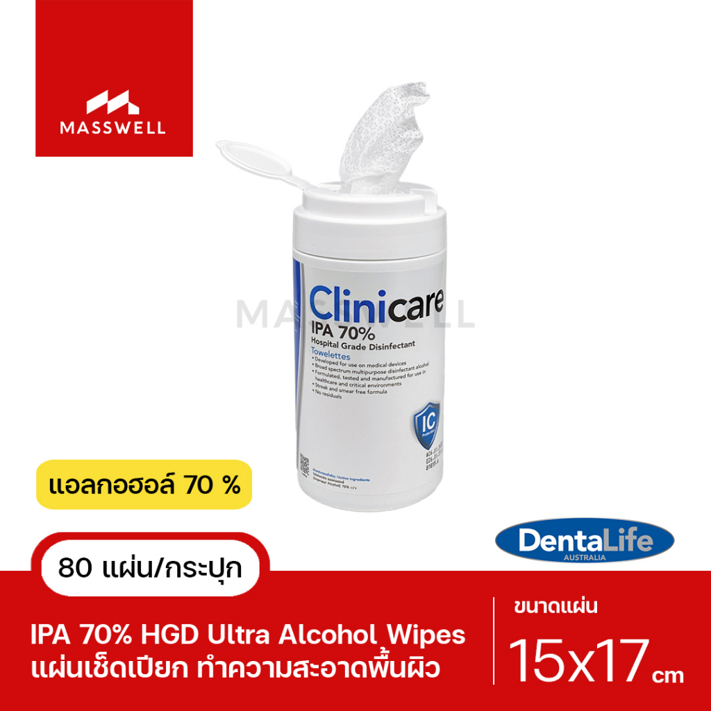 Clinicare IPA 70% *Slim (80 แผ่น) ทิชชู่เปียกฆ่าเชื้อ เกรดโรงพยาบาล HGD Alcohol Wipes กระปุกฟ้า ทิชช