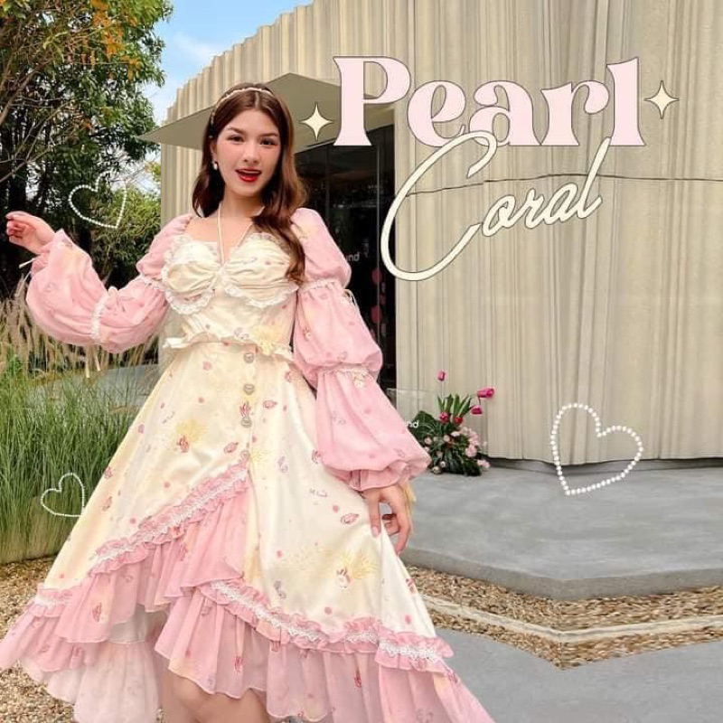 💎พร้อมส่ง💎BLT brand : Pearl coral dress สีครีมชมพู