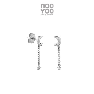 NooYoo ต่างหูสำหรับผิวแพ้ง่าย Tiny Moon &amp; Star Dangle Surgical Steel