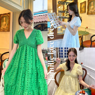 chuuchop_พร้อมส่ง(C7509) 🌳🧺 JAMILLE LACE dress เดรสยาวผ้าลูกไม้สีพื้น มี3สี