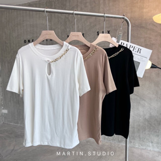 เสื้อยืดแขนสั้น แต่งโซ่ทอง (B848) martin