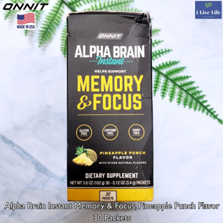 ONNIT - Alpha Brain Instant Memory &amp; Focus, Pineapple Punch Flavor 30 Packets อาหารเสริมสำหรับสมองและความจำ แบบซอง