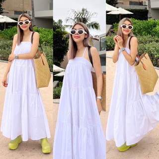 ! Cross Back Maxi Dress  เดรสยาวสายเดี่ยวไขว้หลัง ทรงระบายชาย ดูเรียบๆแต่แอบแซ่บเบาๆนะ