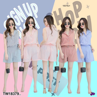 TW18379 Set 2ชิ้น #สาวอวบ เซทเสื้อคอปก