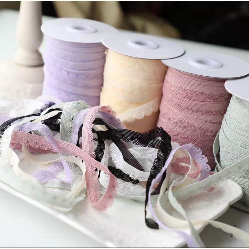 ริบบิ้นผ้าระบายโปร่ง ยืด 1cm ลูกไม้เส้นแต่ง