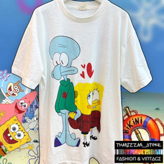 เสื้อยืดผ้าฟอก สีขาว Spongebob