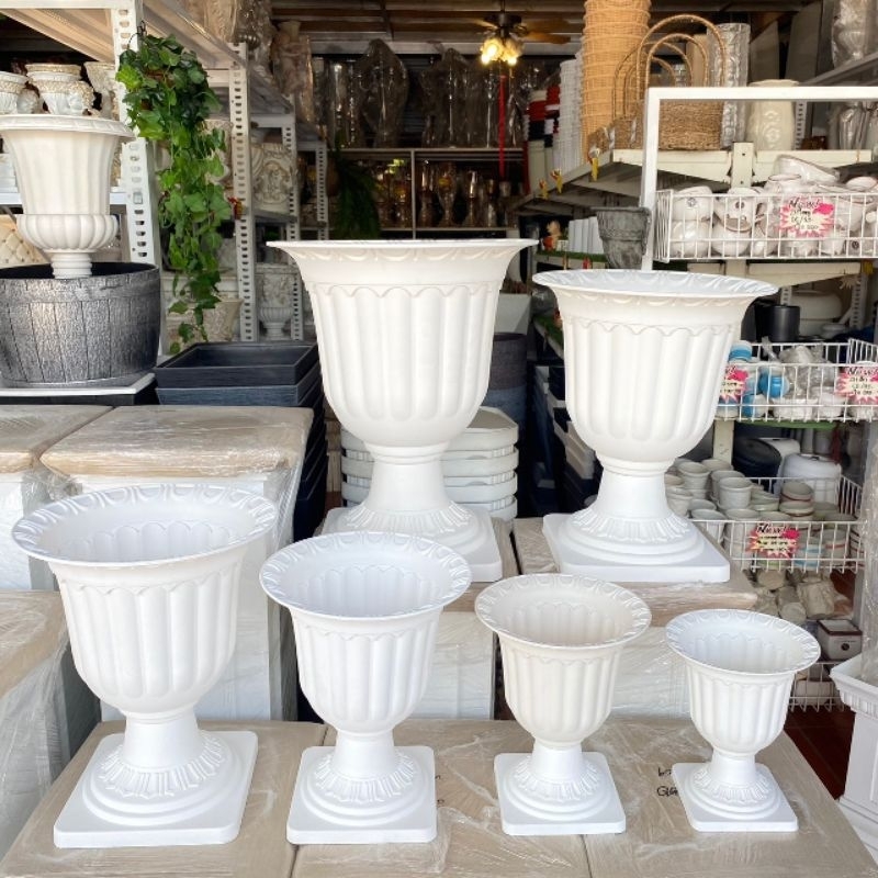 (พร้อมส่ง)กระถางโรมัน กระถางพลาสติกสีขาวกระถางปลูกต้นไม้ แจกันจัดดอกไม้ทรงสูง - รูปที่ 2