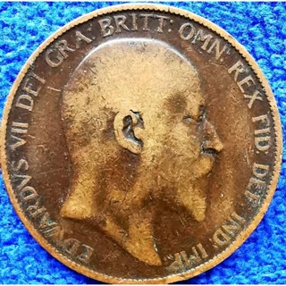 เหรียญ​อังกฤษ​อายุ​100​กว่า​ปี​ UK, 1 Penny, (ยุค​Edward VII), #​2736T, ใช้แล้ว