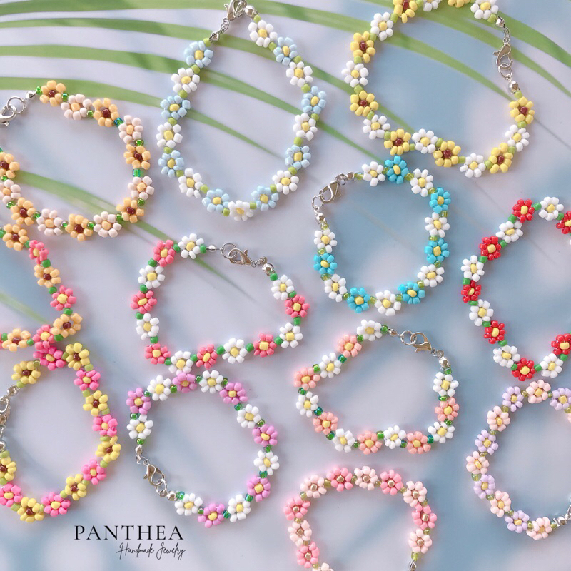 Pantheadesign กำไลลูกปัดลายดอกไม้ โทนสีใหม่ เลือกขนาดได้ มีไซส์ใหญ่
