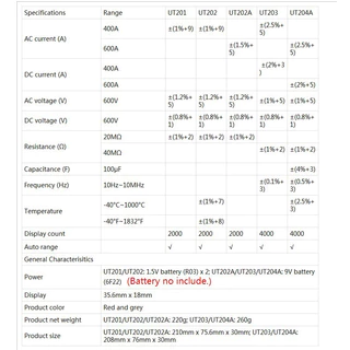 UNI-T UT204+ คลิปแอมป์ แคล้มป์มิเตอร์ดิจิตอล AC/DC 600A 600V รุ่น 204 204+ UT204 กิ๊ปแอม