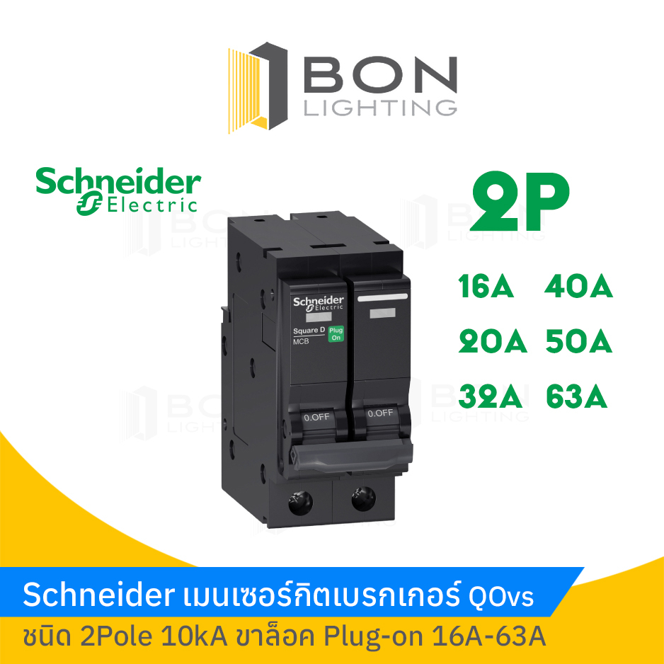 เมนเซอร์กิตสแควร์ดี Schneider Square D 2 Pole 2 ช่อง 10-63A ขนาด 10 kA