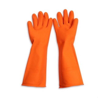 STRONGMAN ถุงมือยาง 16” สีส้ม/สีดำ ไซส์ L/XL ถุงมือยางธรรมชาติ งานหนัก สตองแมน