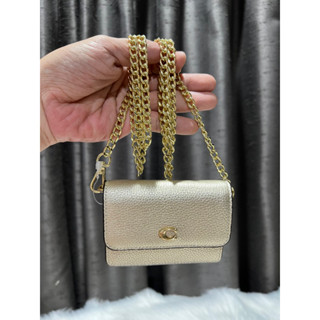 COACH HALF FLAP CARD CASE CROSSBODY  METALLIC SOFT GOLD - MICRO