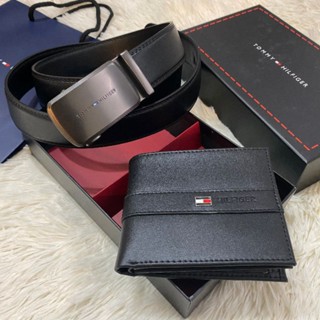 Tommy Leather Belt &amp; Wallet Set กระเป๋าสตางค์ทอมมี่พับสองตอน เข็มขัด หนังวัวแท้ 002