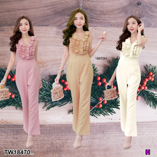 TwinsShopVip💗พร้อมส่ง TW18470 Jumpsuit จั้มสูทแขนกุดขายาว อกระบาย ..