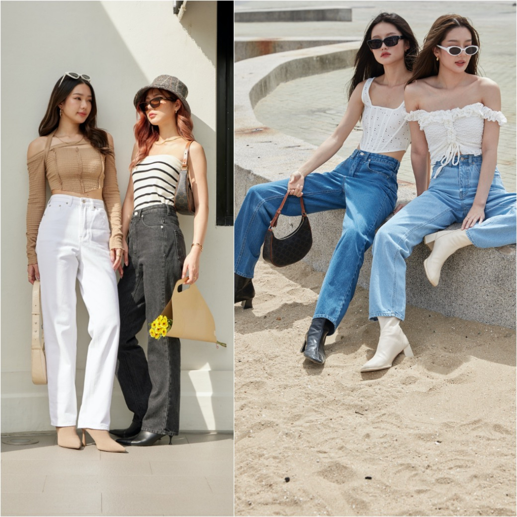 Sis story กางเกงยีนส์ ขายาว เอวสูง ทรงกระบอก Sis 531 Palm High waist straight-leg jeans