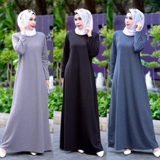 ชุดยาวสีพื้นผ้ายืดวูลเวฟ​ เนื้อนุ่มใส่สบาย