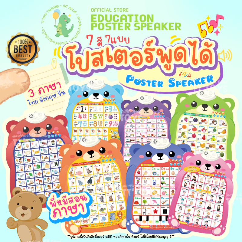 TTTOYS🏮Poster Speaker โปสเตอร์พูดได้ 3ภาษา ไทย อังกฤษ จีน หมวดต่างๆ โปสเตอร์เด็ก ของเล่น เสริมพัฒนาการ ฝึกภาษาเด็ก